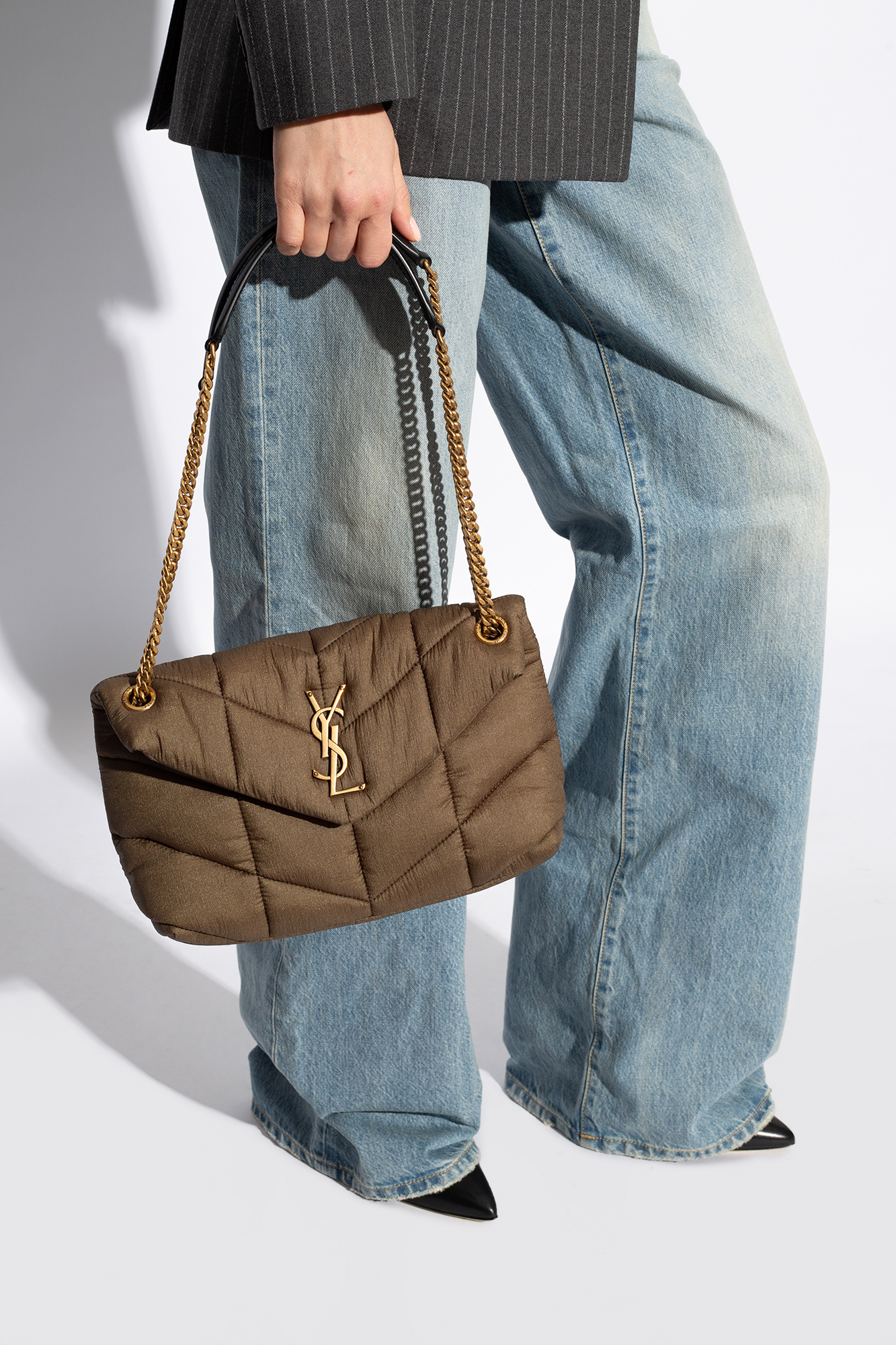 Saint Laurent Small Puffer Shoulder Bag In Brown