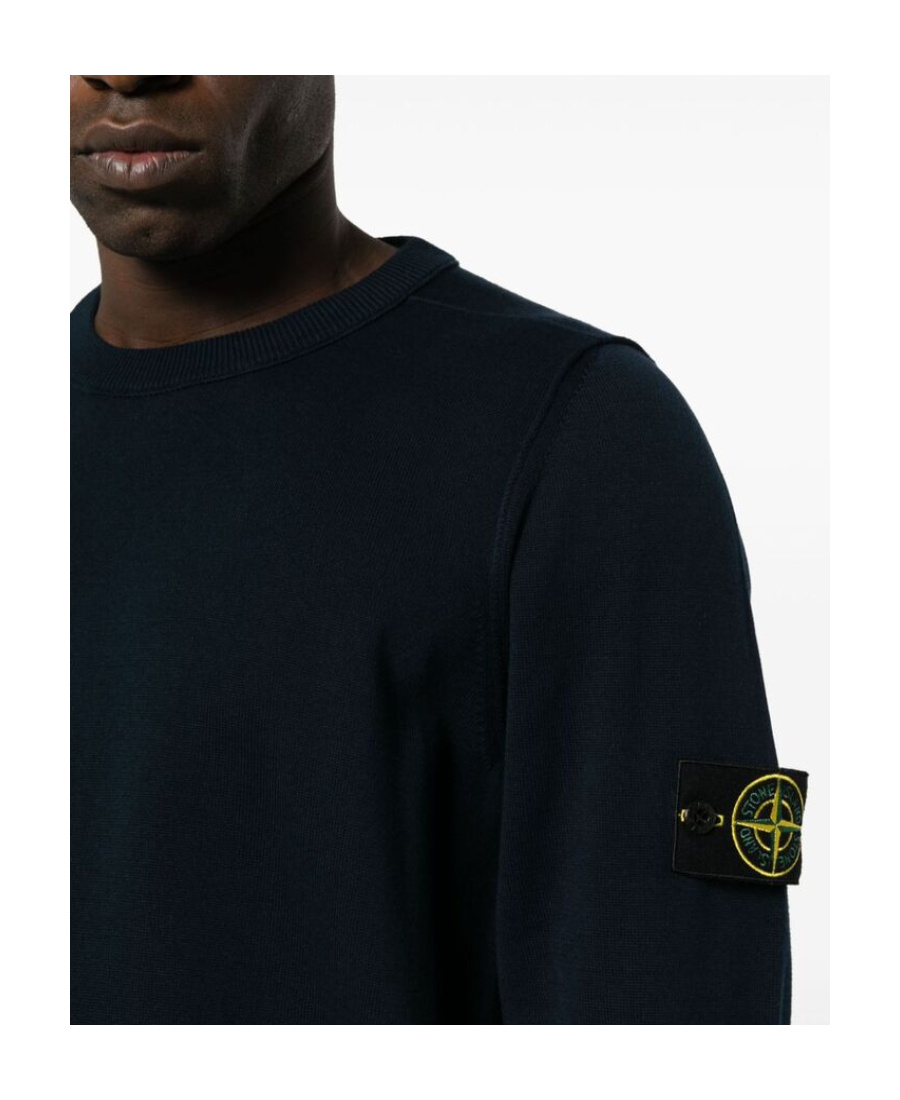 Shop Stone Island Compass Patch Crewneck Jumper In Blue