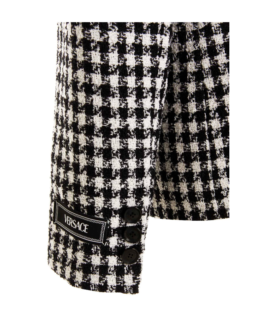 Versace Dogtooth Single-breasted Tweed Blazer In Black