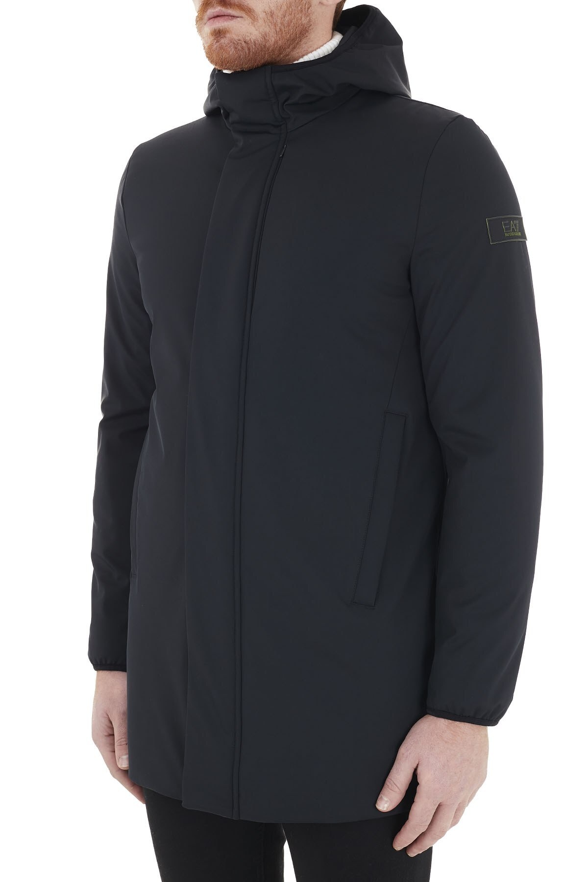 Ea7 Logo Hooded Cotton-padded Jacket In Black