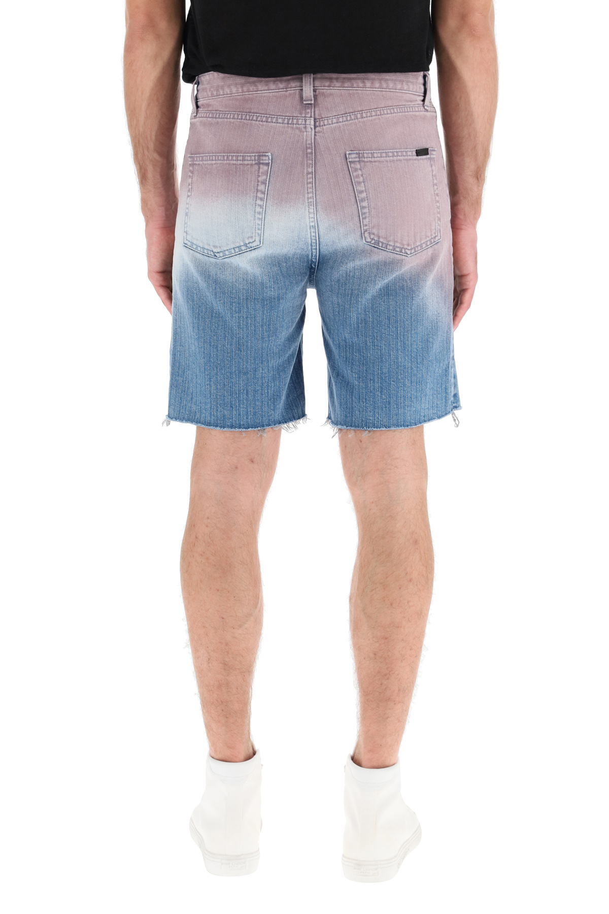 Saint Laurent Men's Degrade Denim Shorts In Blue