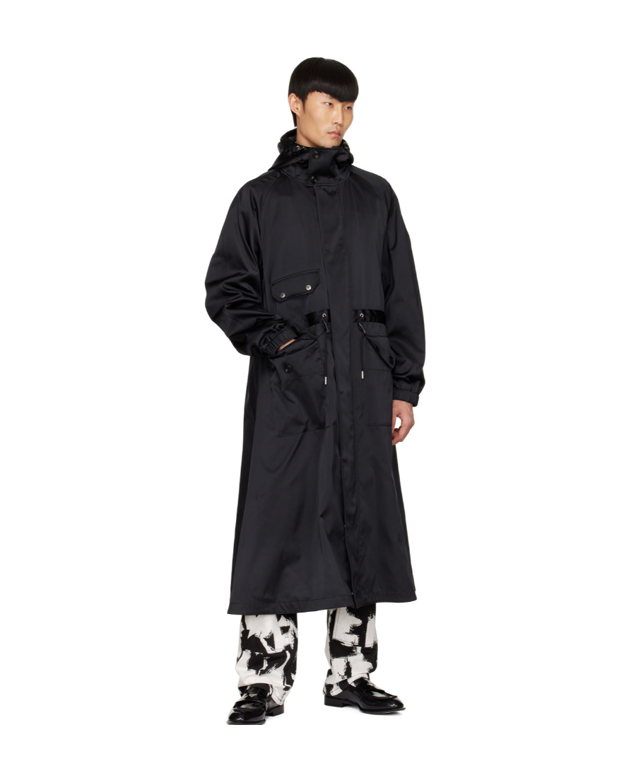 Alexander Mcqueen Drawstring Waist Hooded Coat In Black