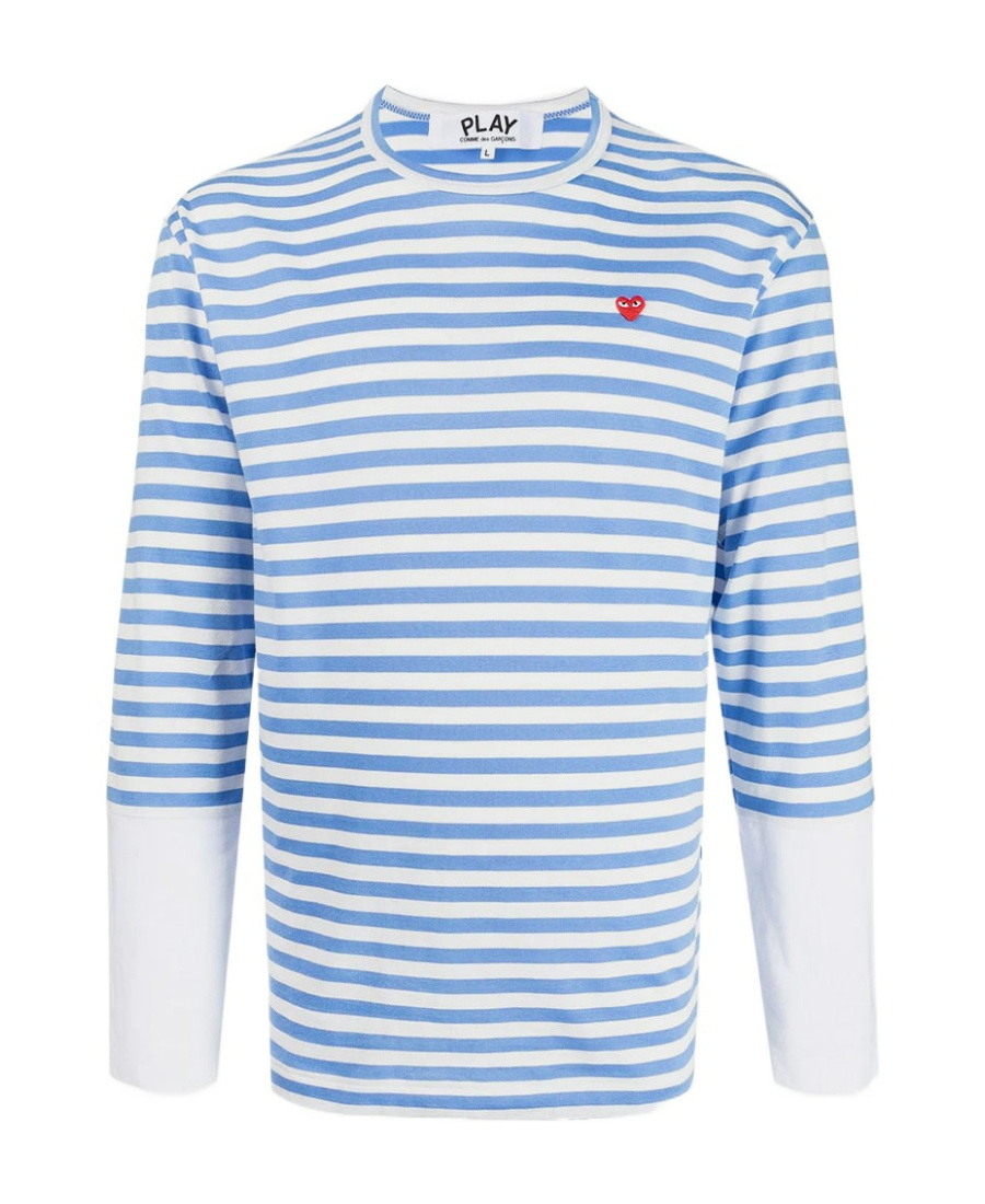 Comme Des Garçons Play Comme Des Garcons Play Logo Embroidered Striped T-shirt In Blue