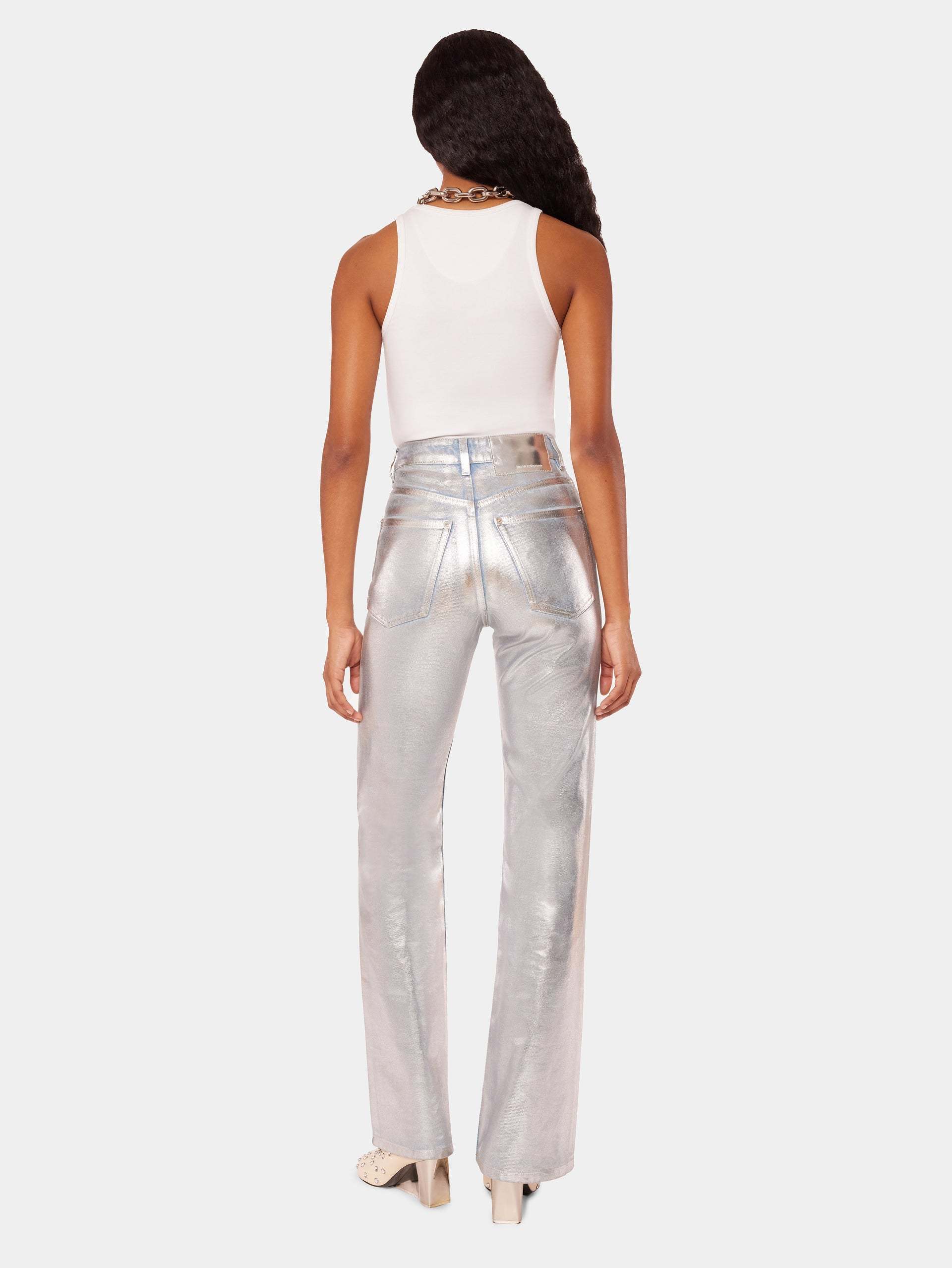 Rabanne Metallic High-rise Straight Pants In Gray