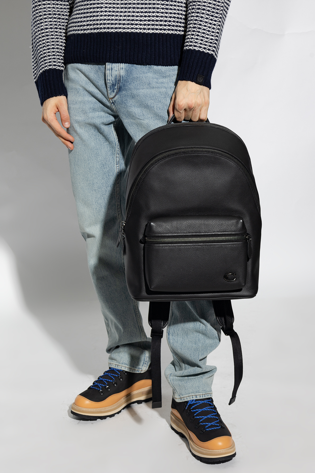 Coach Logo-plaque Leather Backpack In Black