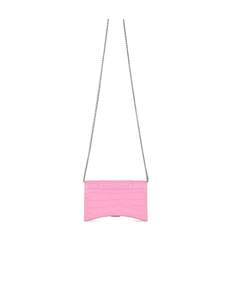 Balenciaga Hourglass Crocodile-embossed Chain Wallet In Pink