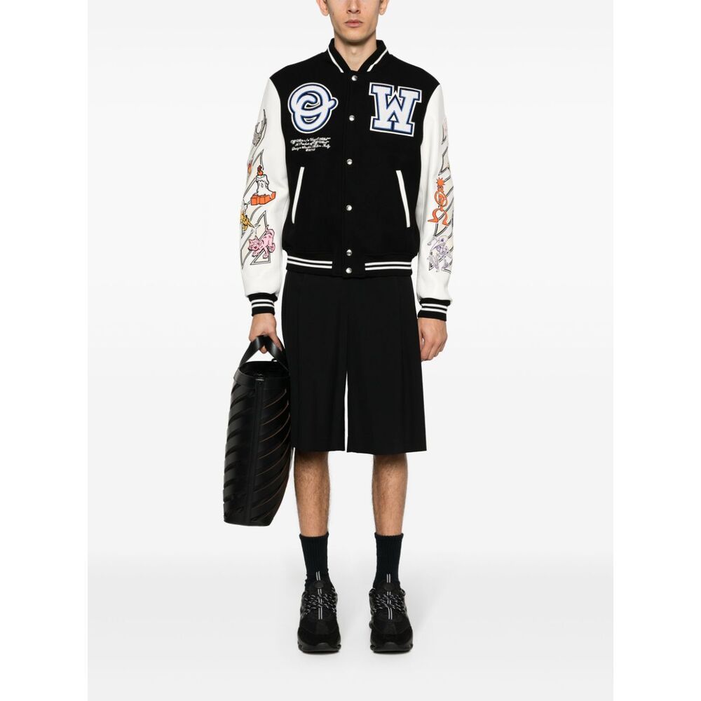Off-white Logic Patch Varsity Jacket In Black