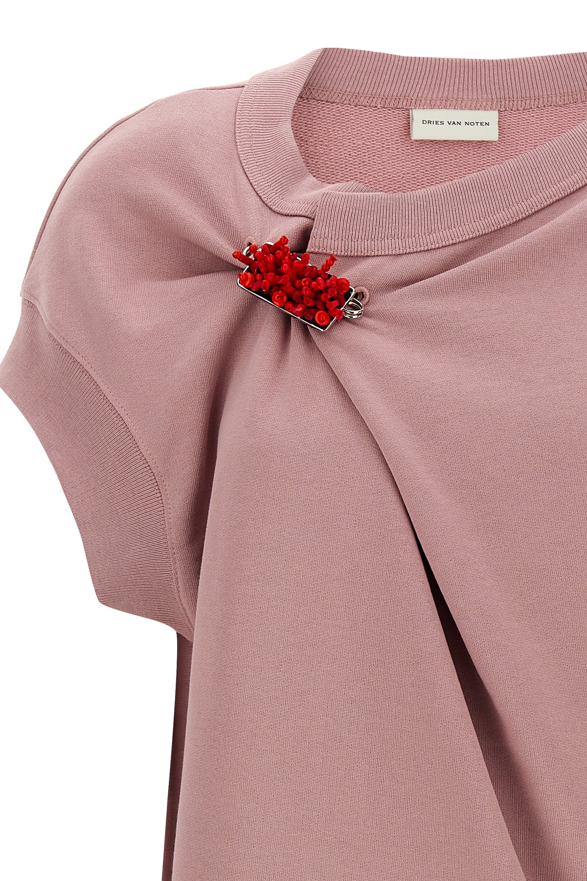 Dries Van Noten Embellished Crew Neck Cap Sleeves Sweatshirt In Pink