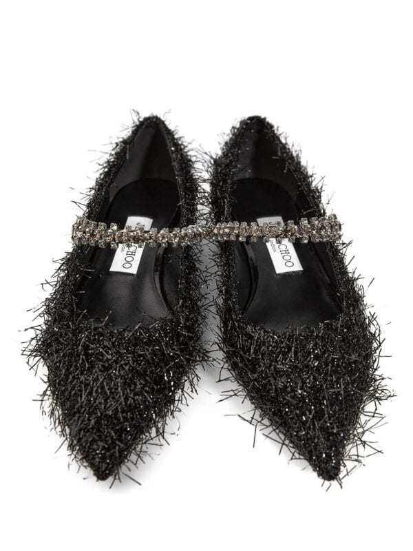 Jimmy Choo Bing Feather-embellished Ballet Flats In Black
