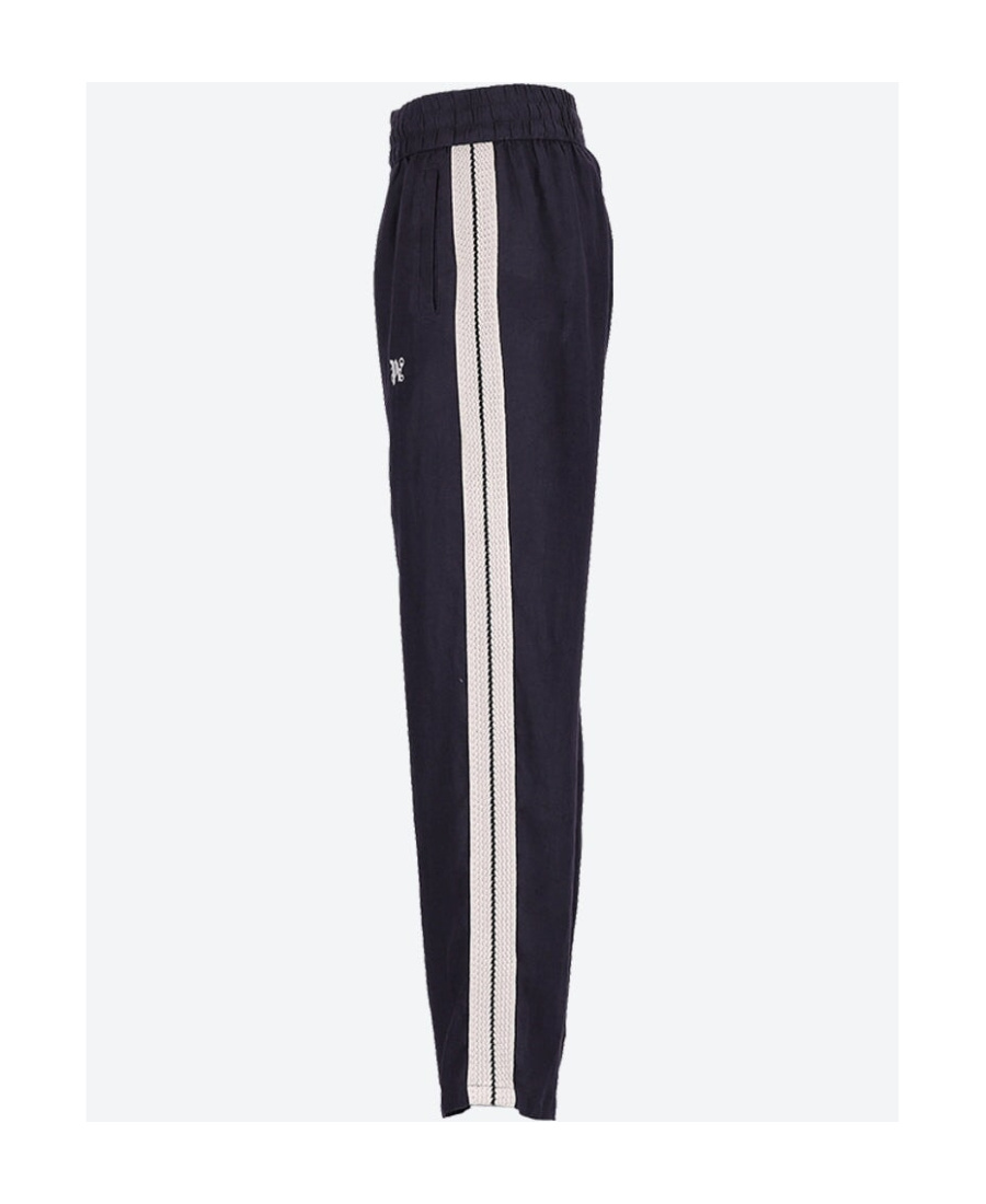 Palm Angels Logo-embroidered Linen Trousers In Black