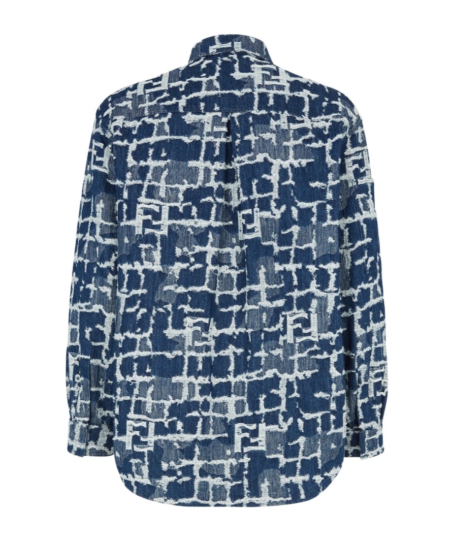 Fendi Ff-pattern Denim Shirt Jacket In Blue