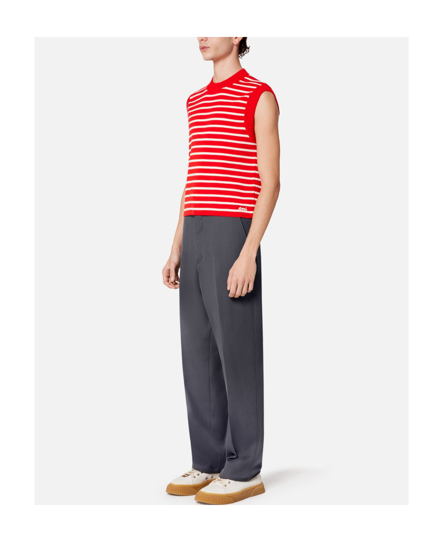 Ami Alexandre Mattiussi Striped Sleeveless Knit Vest In Red