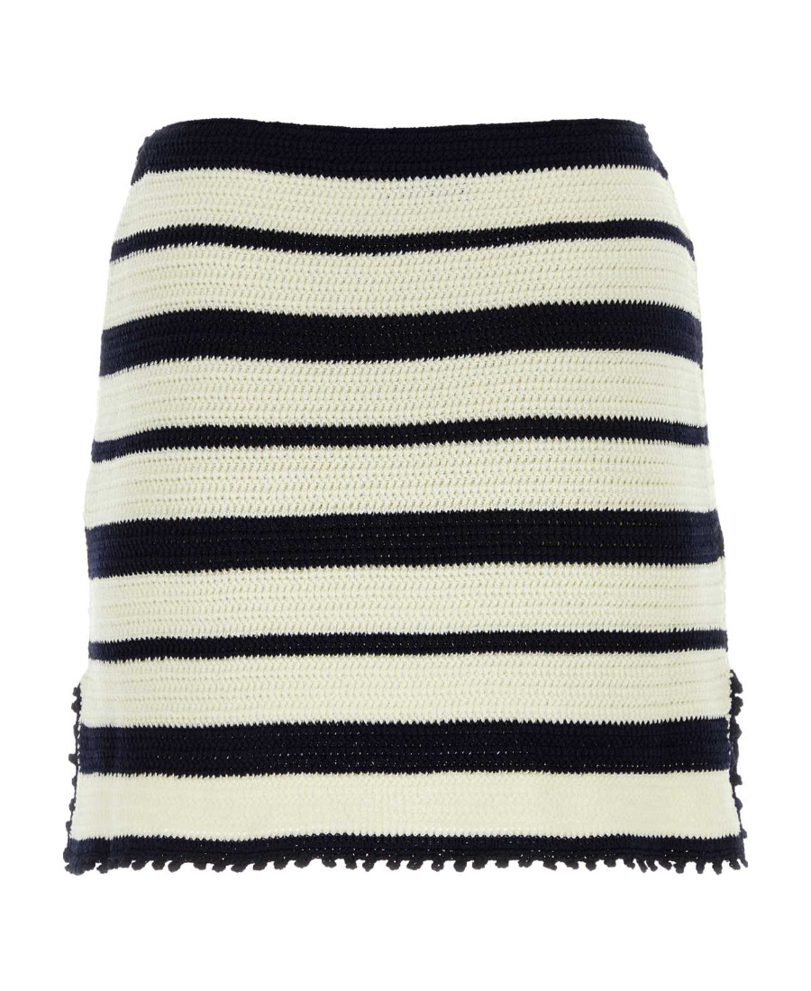 Miu Miu Striped Knitted Skirt In White