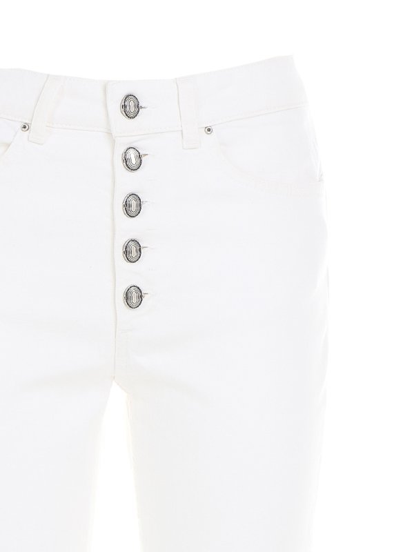 Dondup Cropped Cotton-blend Denim Jeans With Button Detailing In White