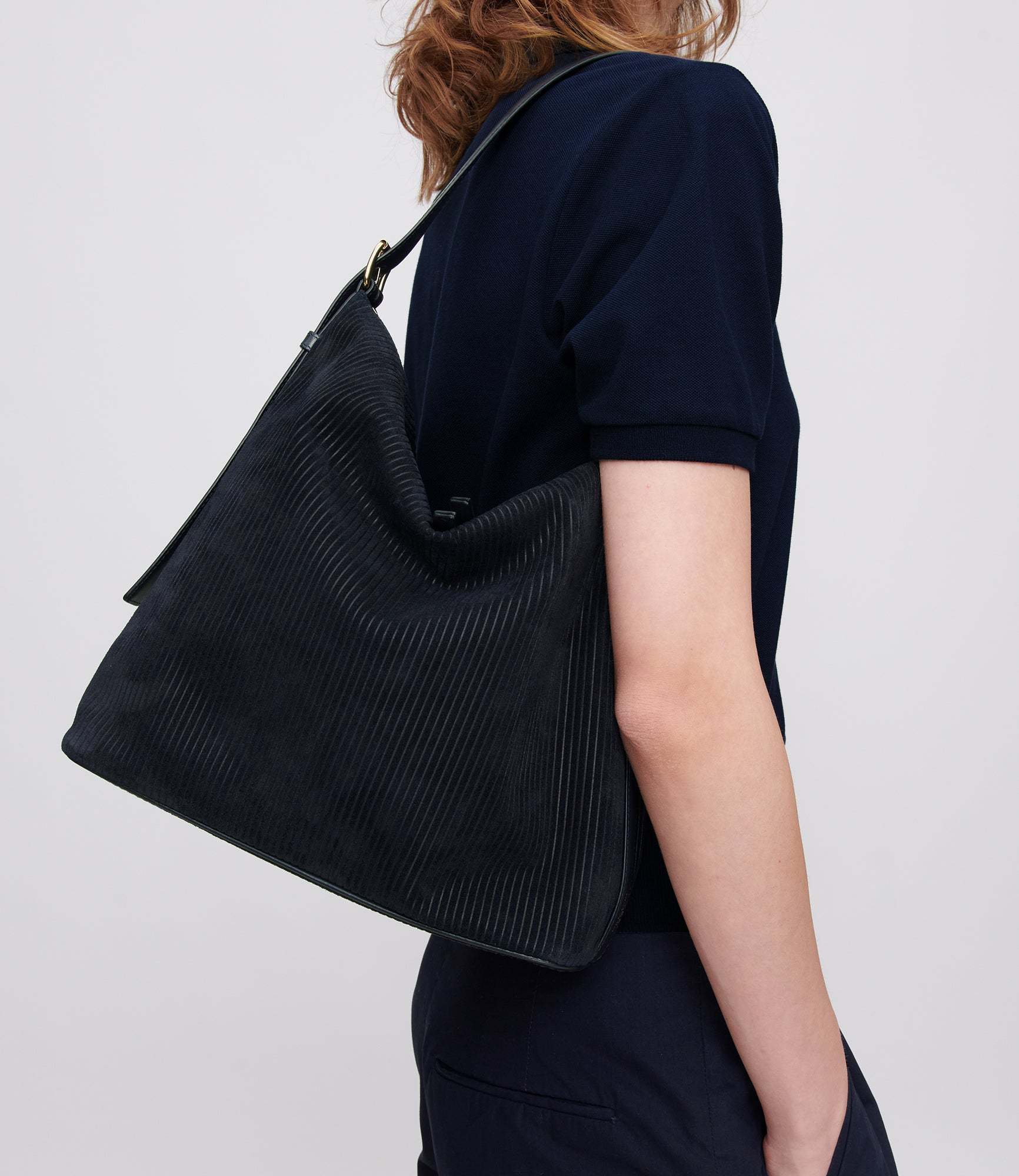 Apc Square Shoulder Bag In Dark Navy Blue Corduroy Suede And Smooth Leather.