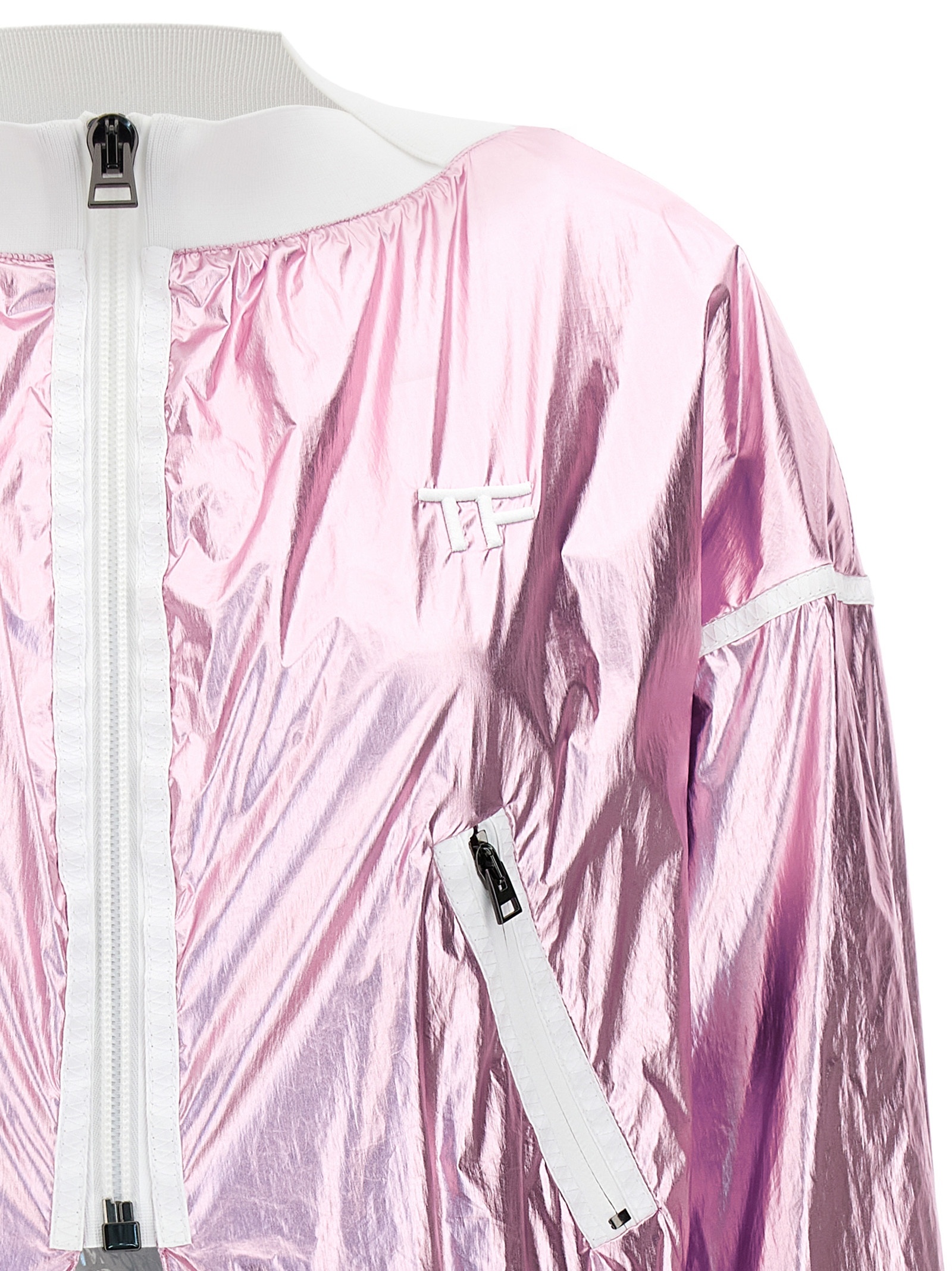 Tom Ford Metallic Cropped Bomber Jacket In Pink