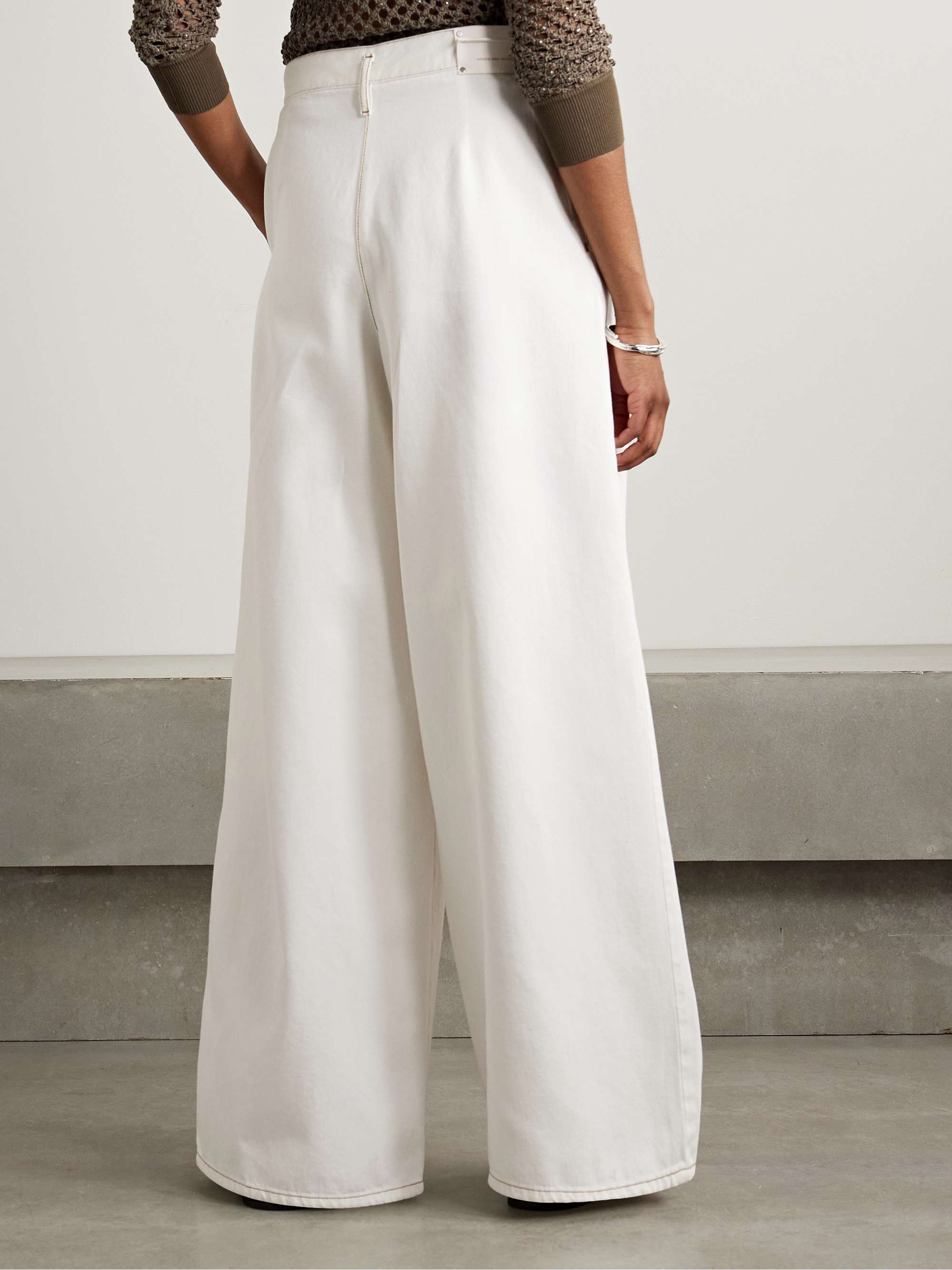 DRIES VAN NOTEN PLEATED DENIM WIDE-LEG PANTS