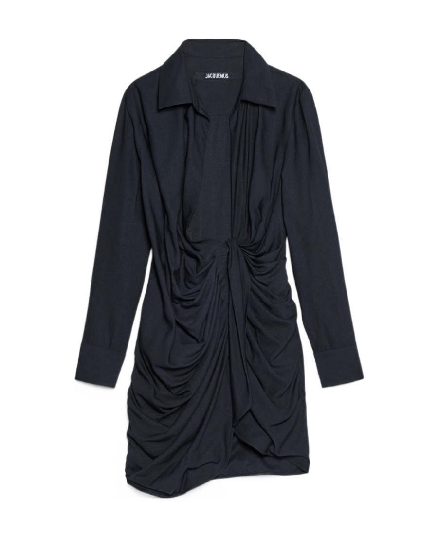 Jacquemus Womens Black Black La Robe Bahia Plunging-neckline Woven Mini Dress 10 In Blue