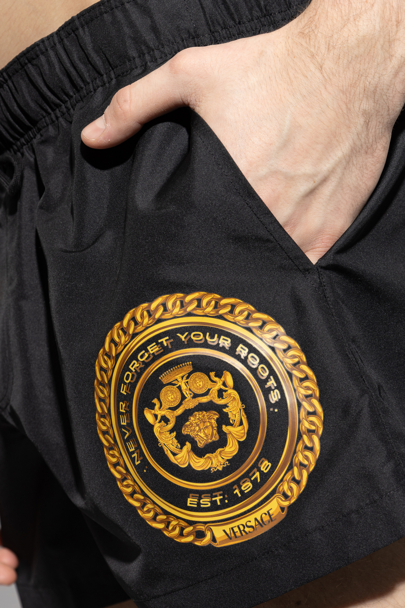 VERSACE LOGO-PRINT SWIM SHORTS