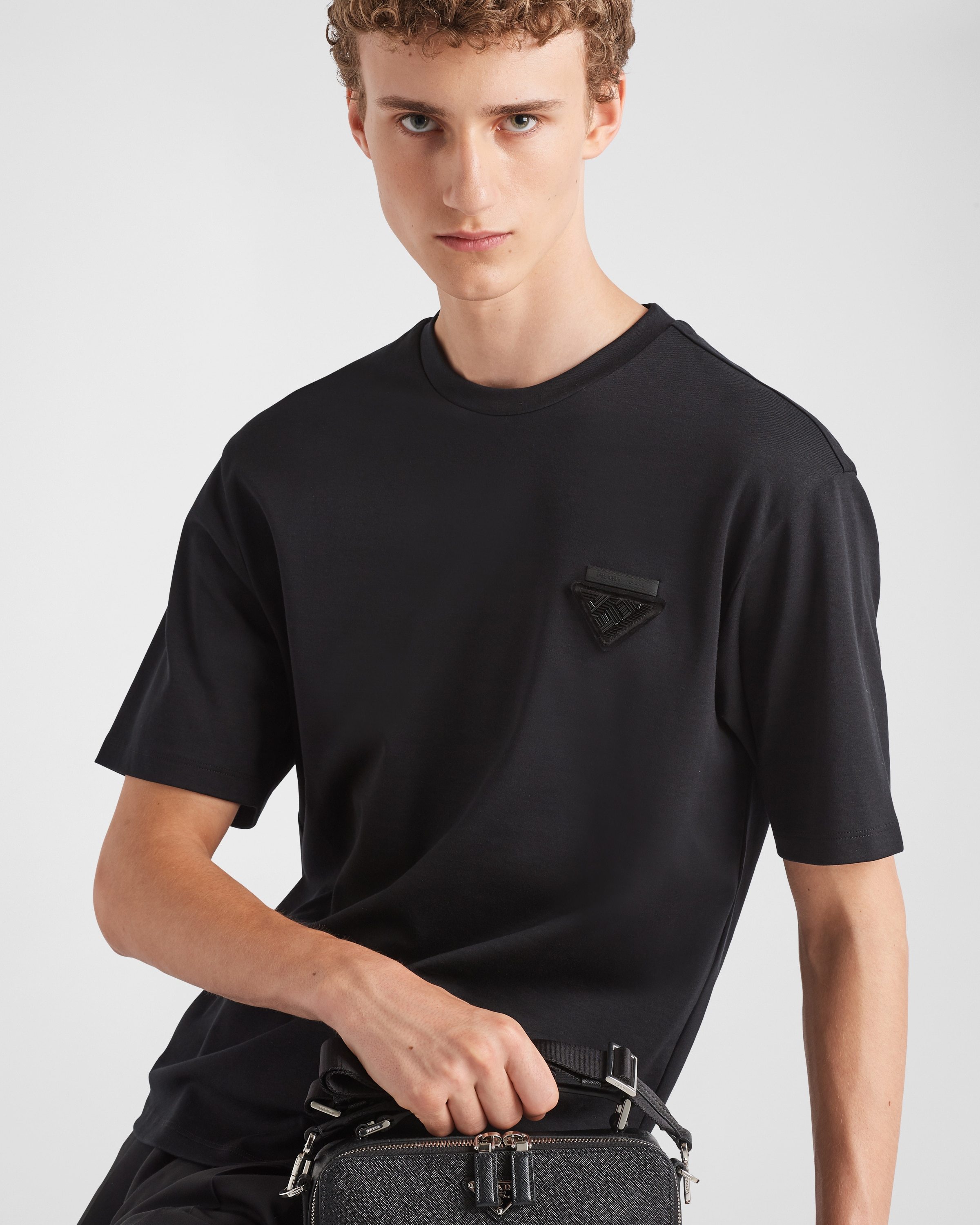 Prada Short Sleeved Crewneck T-shirt In Black