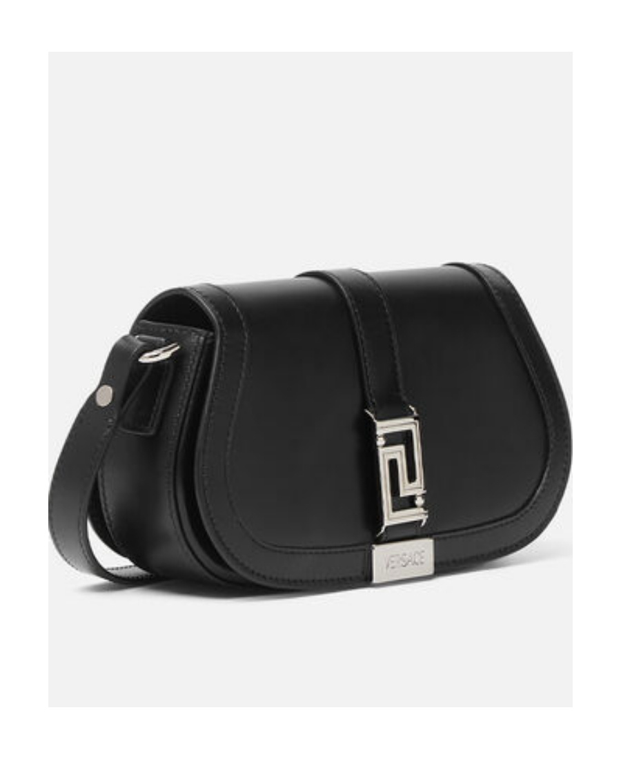 Versace Black Smooth Leather Greca Goddess Mini Shoulder Bag In Black