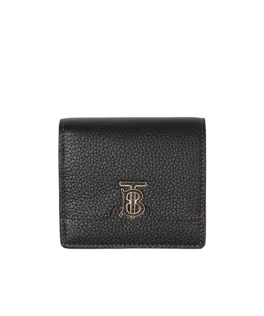 Burberry Grainy Leather Tb Bi-fold Wallet In Black