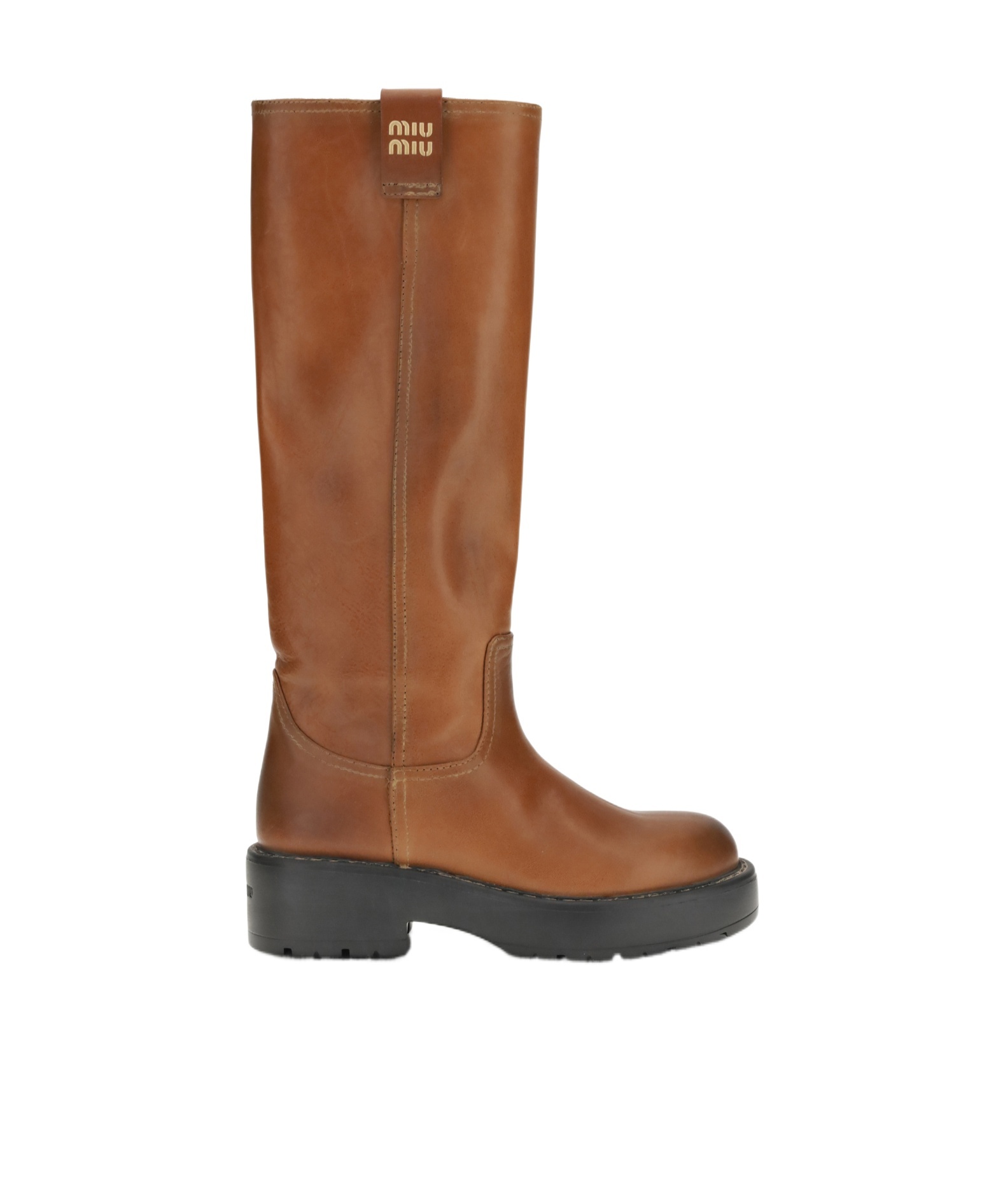 Miu Miu Round Toe Boots In Brown