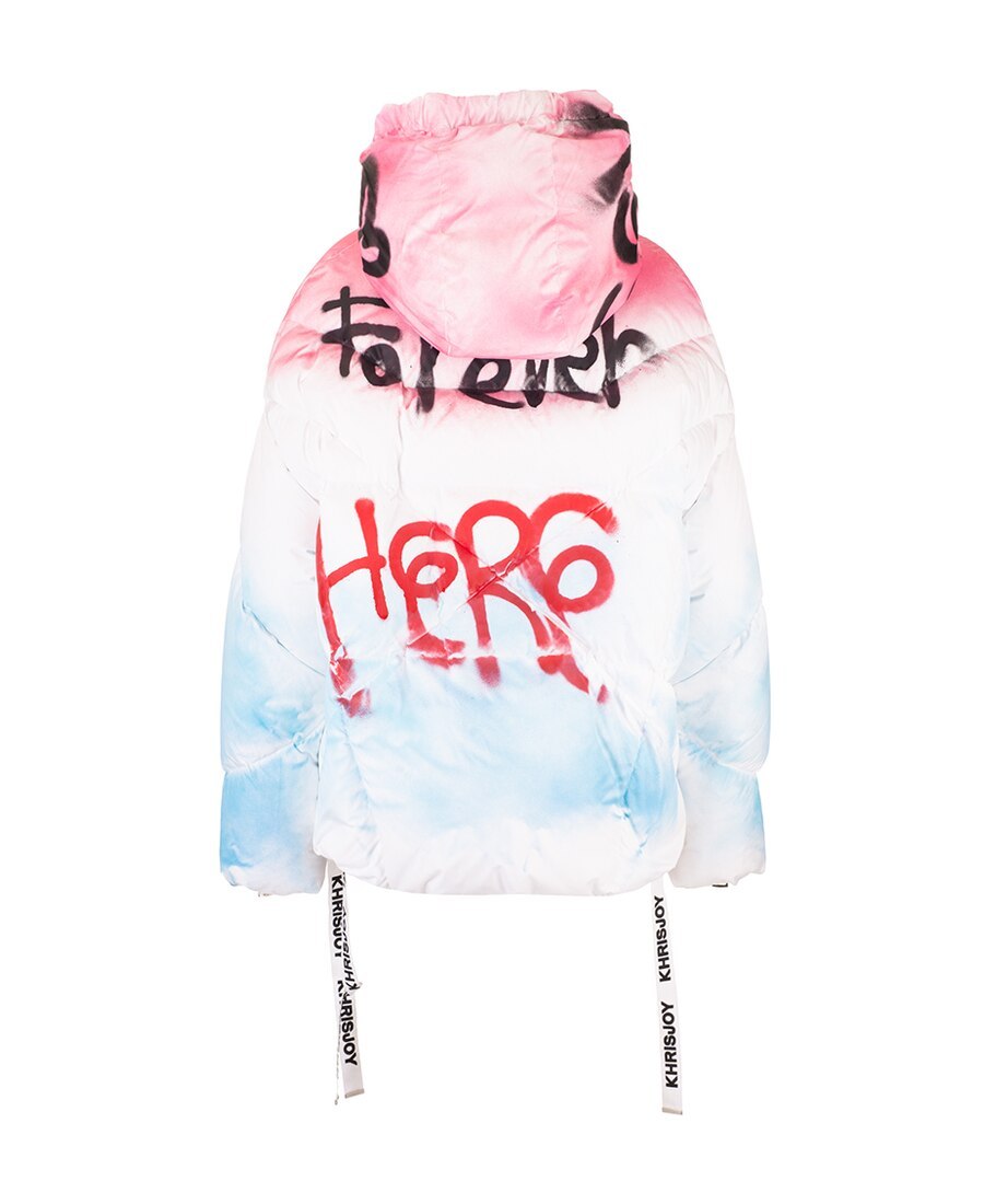 Khrisjoy Graffiti Logo Hooded Down Jacket In Multicolor