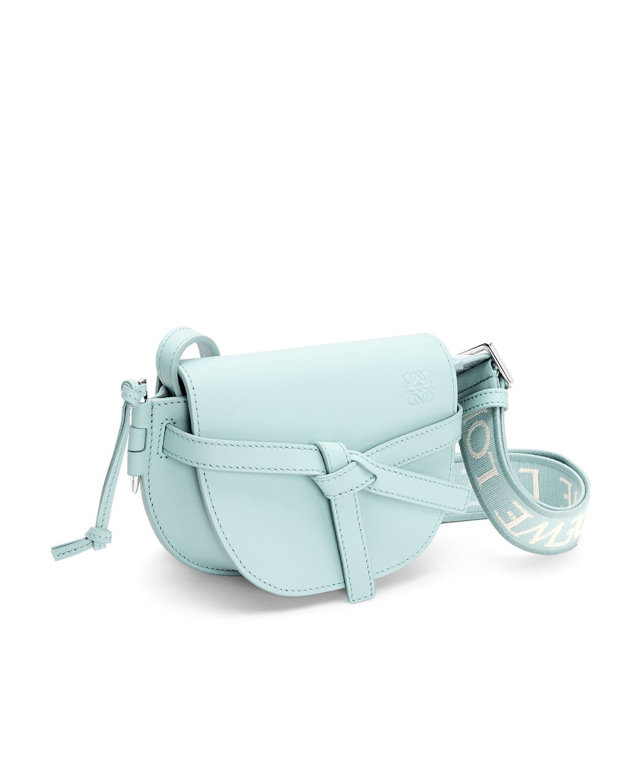 Loewe Mini Gate Dual Bag In Soft Calfskin And Jacquard In Blue
