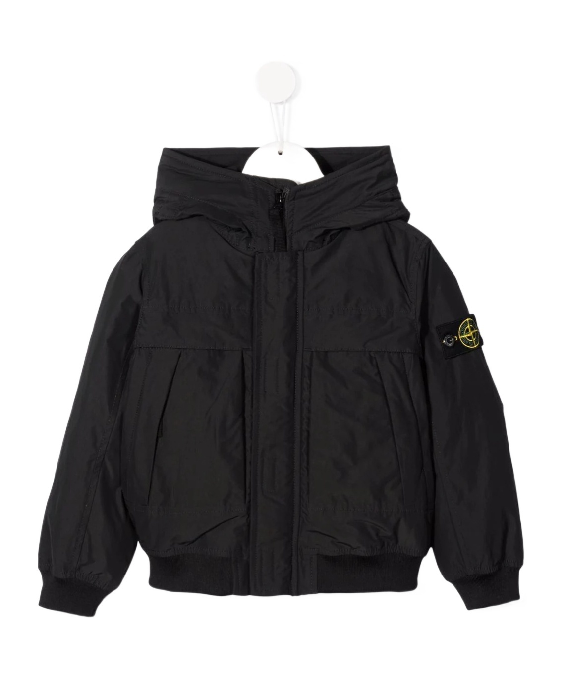 Stone Island Logo-patch Hooded Down Jacket In Blue