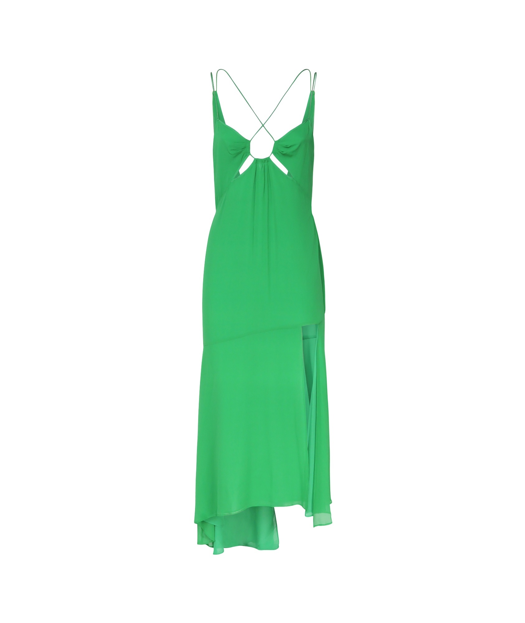 The Andamane Silk Dress With Unique Hemline And Front Cut-outs In Green