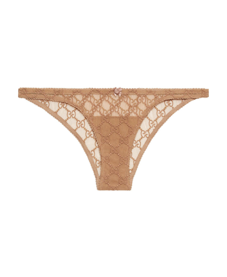 Gucci Gg-jacquard Bow-detail Briefs In Nude