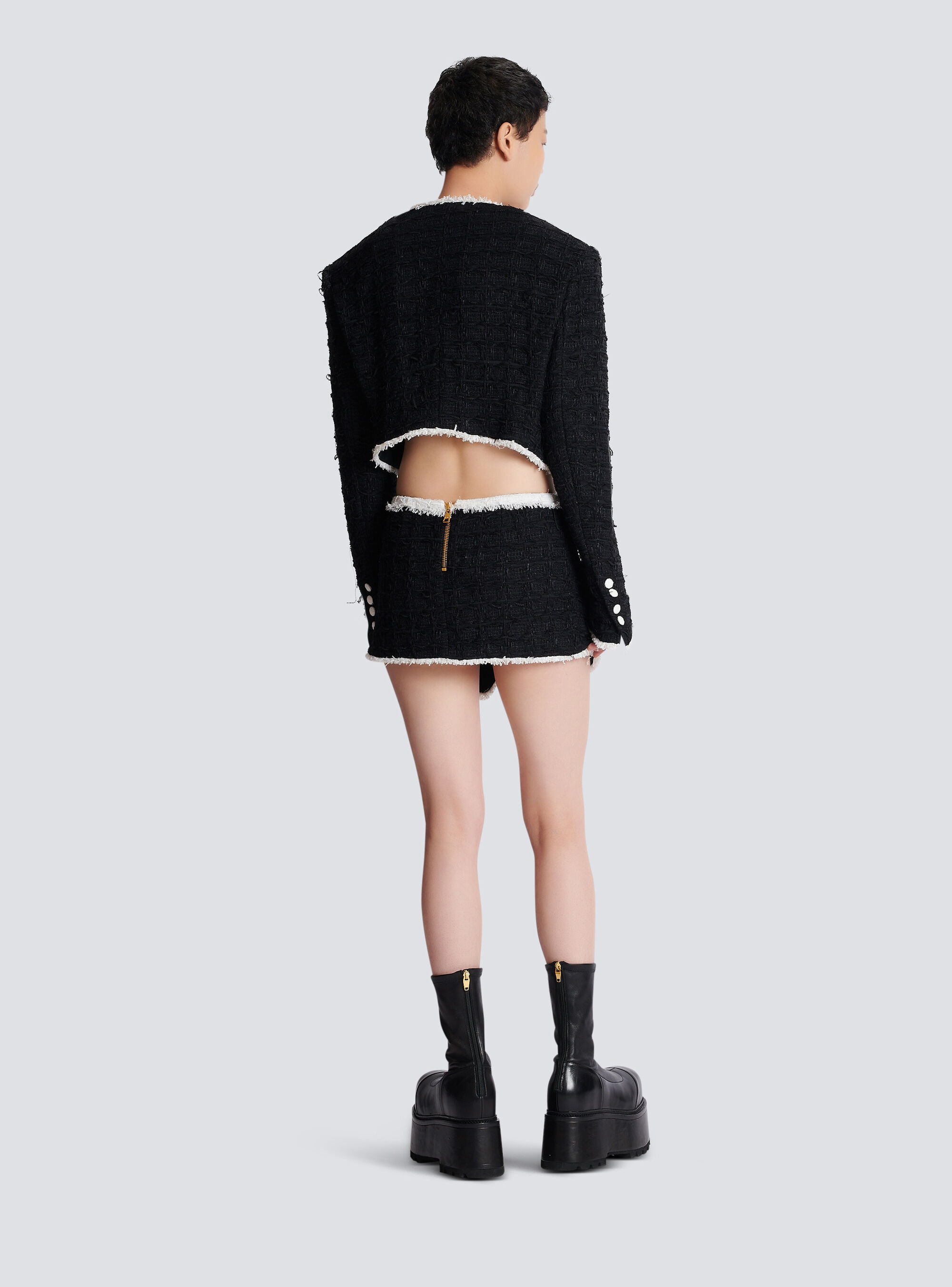 Balmain Tweed Mini Skirt With Contrasting Details In Black