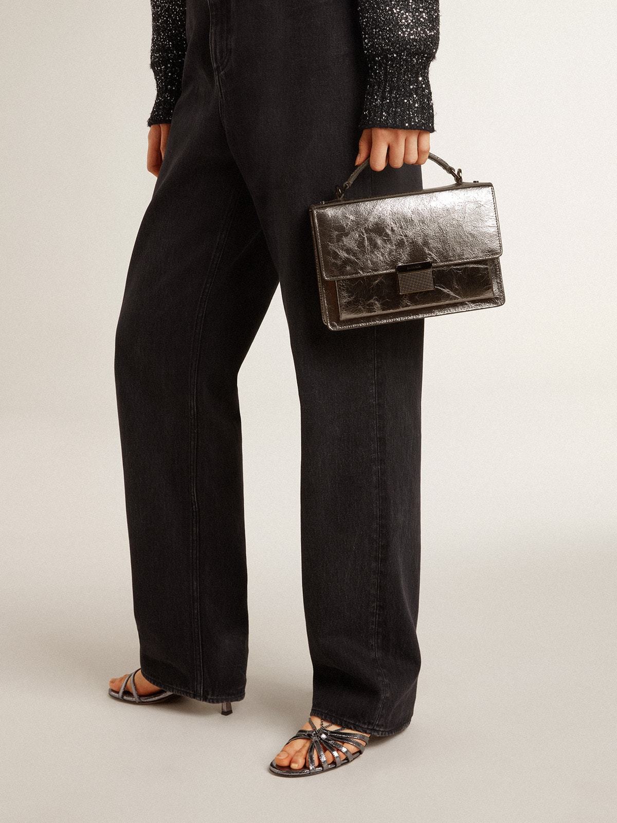 GOLDEN GOOSE VENEZIA BAG IN ANTHRACITE-GRAY METALLIC LEATHER WITH BLACK DETAILS 
