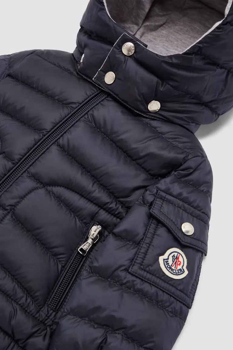 Moncler Down Jacket With Logo Affixed In Blue