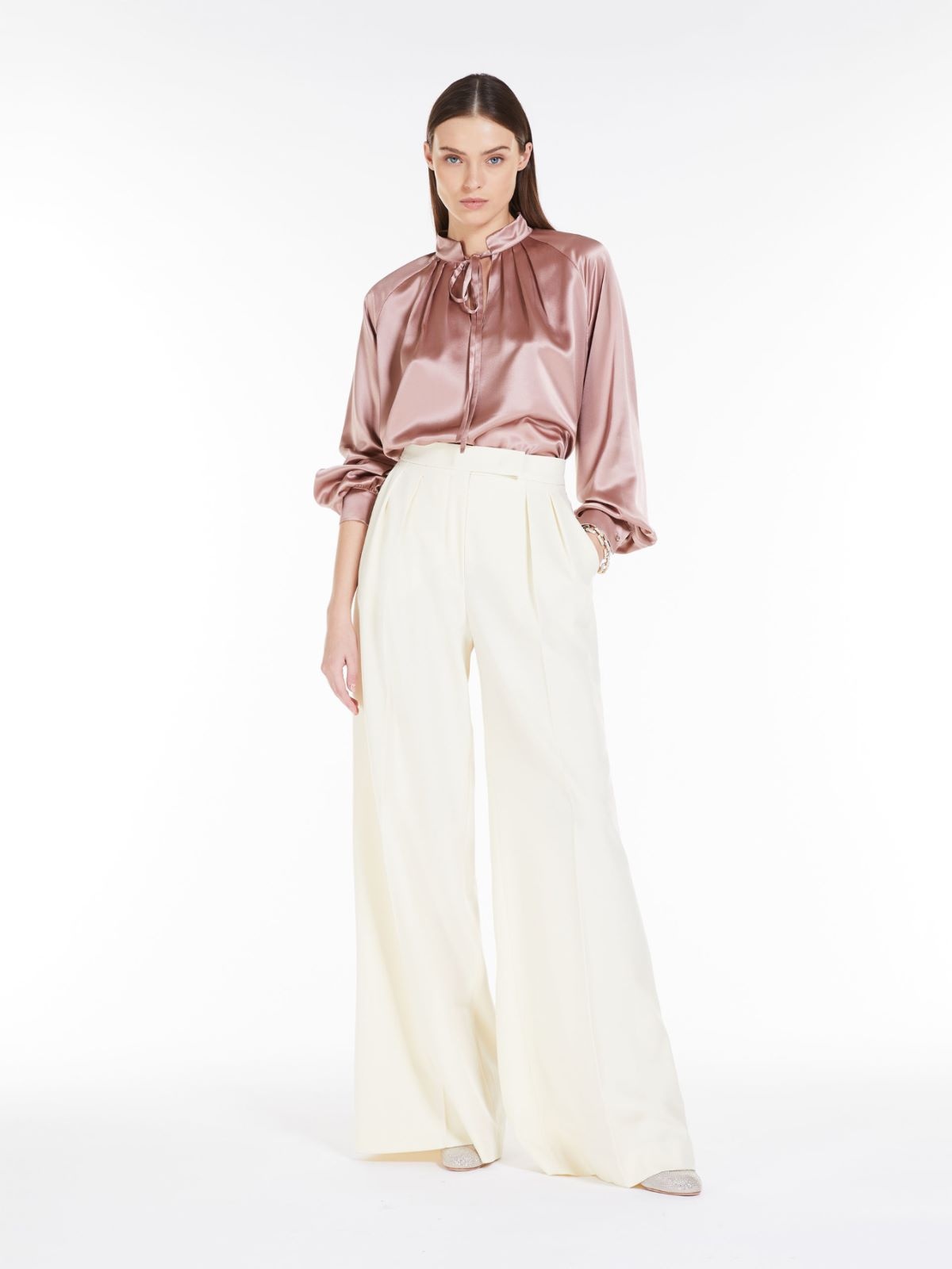 Max Mara Pleat-detail Silk Satin Blouse In Pink
