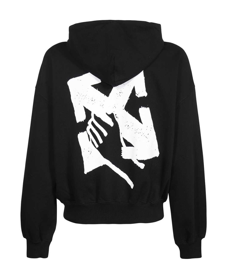 Off-white Men's Hand Arrow Terry Hoodie In Black