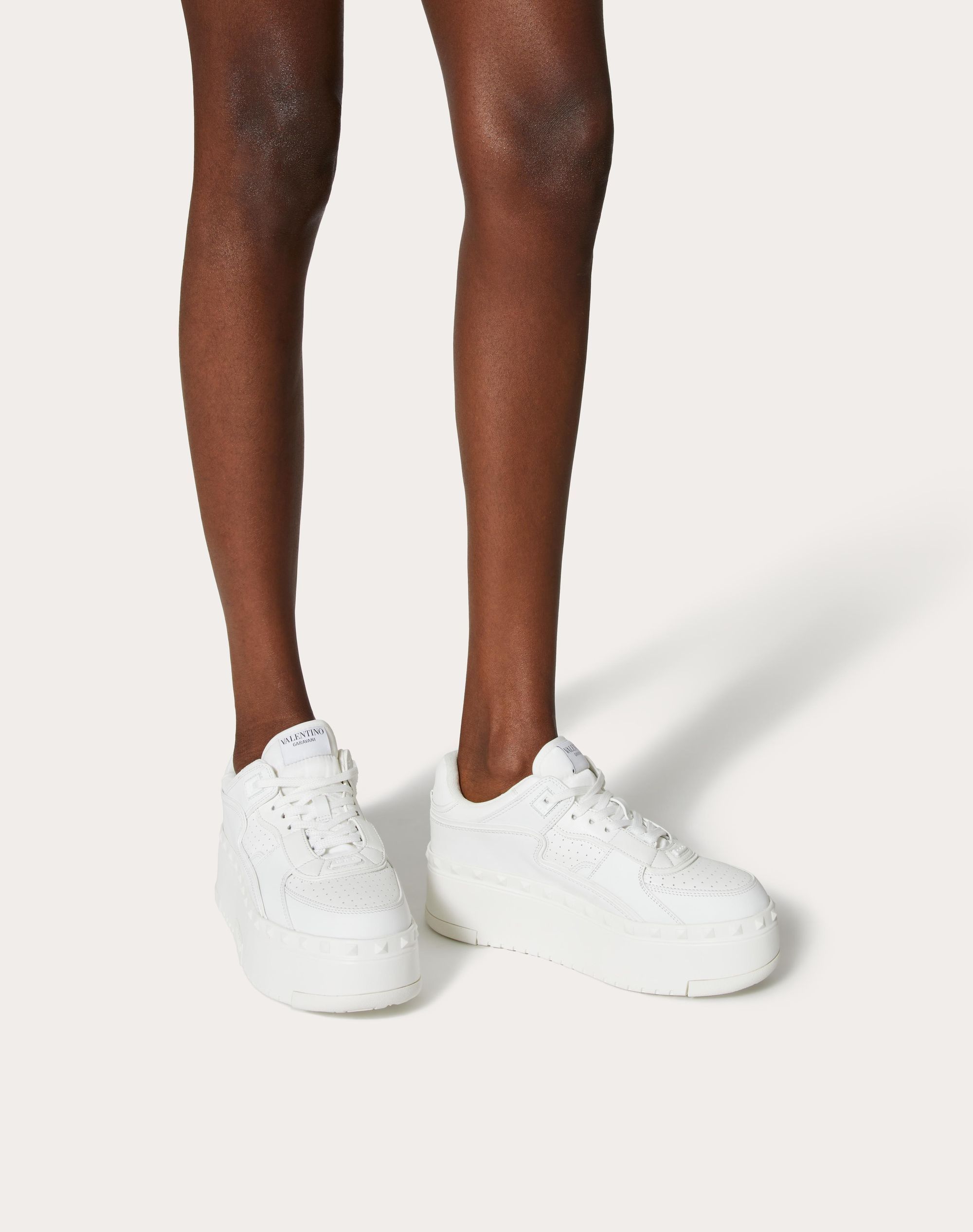 Valentino Freedots Xl Leather Platform Sneakers In White