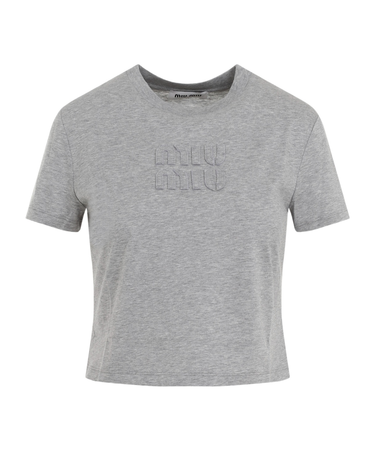 Miu Miu Logo-patch Jersey T-shirt In Gray