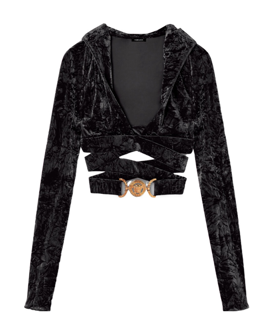 Versace Crossover Velvet-finish Top In Black