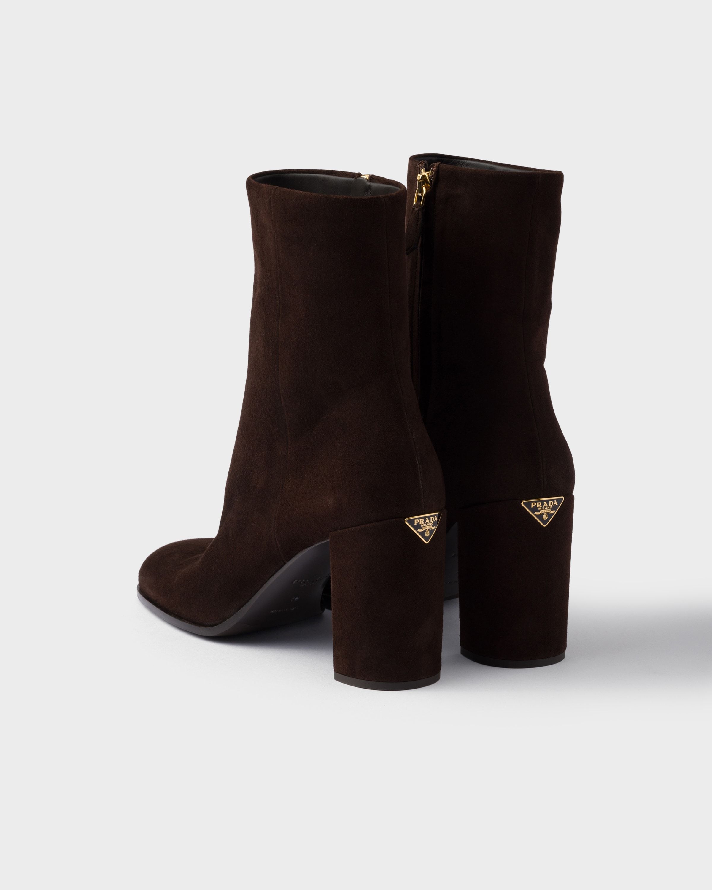Prada Womens Brown Brand-plaque Suede Heeled Ankle Boots Eur 36 / 3 Uk In Brown