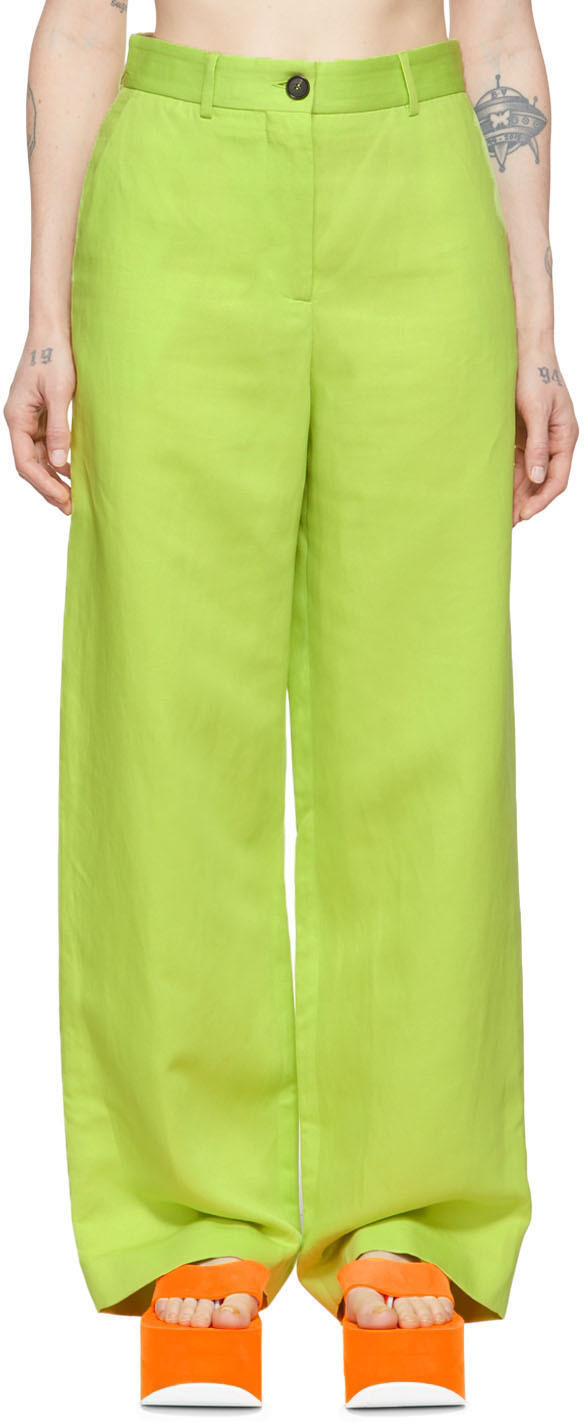 Msgm Logo Casual Pants In Green