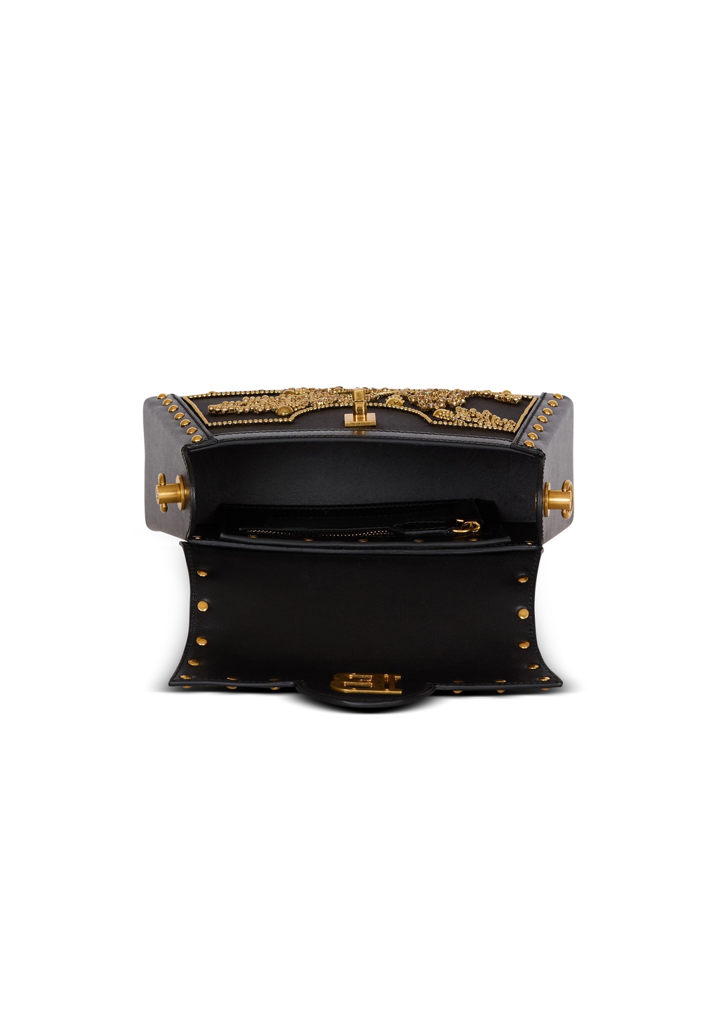 Balmain B-buzz Dynasty Bag In Embroidered Satin In Black