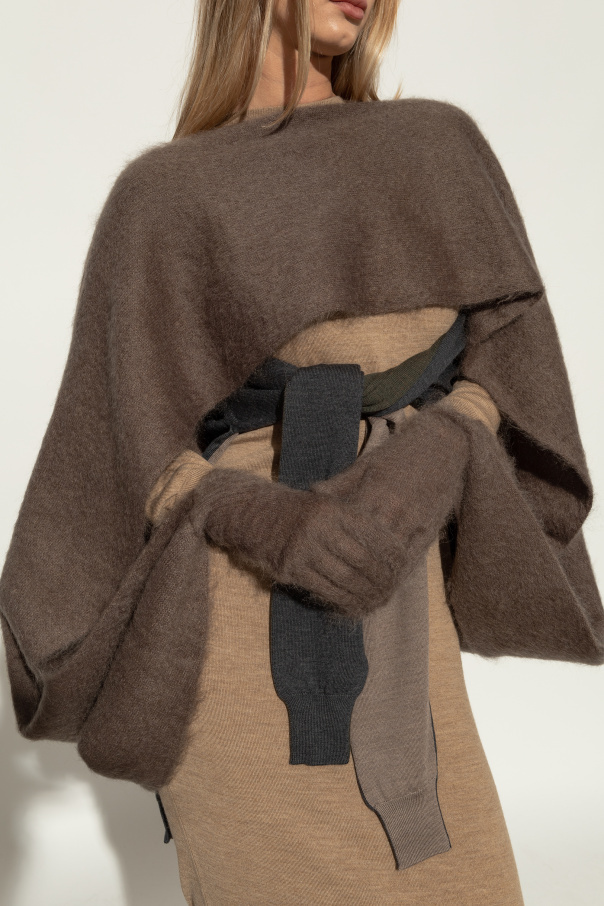 Shop Moschino Knitted Scarf And Gloves In Brown