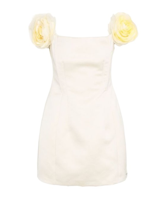 Elisabetta Franchi Short Black Dress With Rose-shaped Straps In Neutral