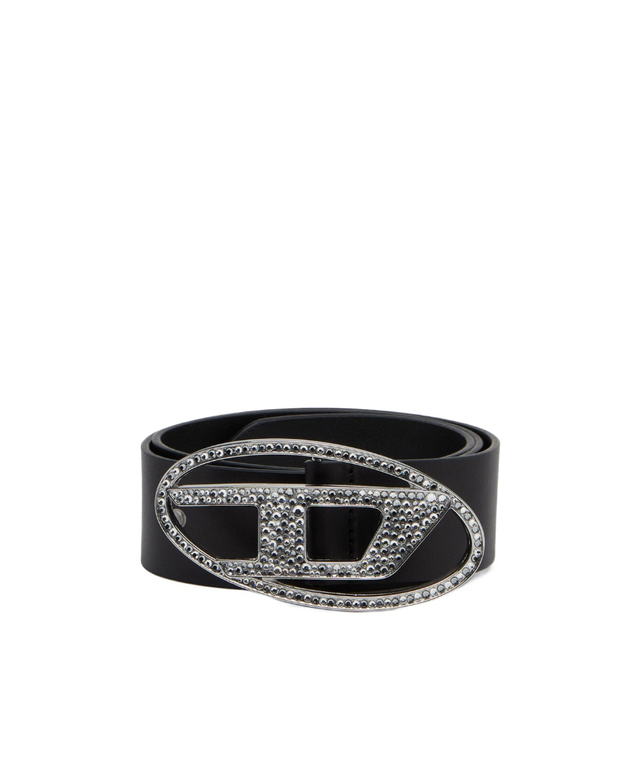 Diesel Embellished D-logo Buckle Belt In Black