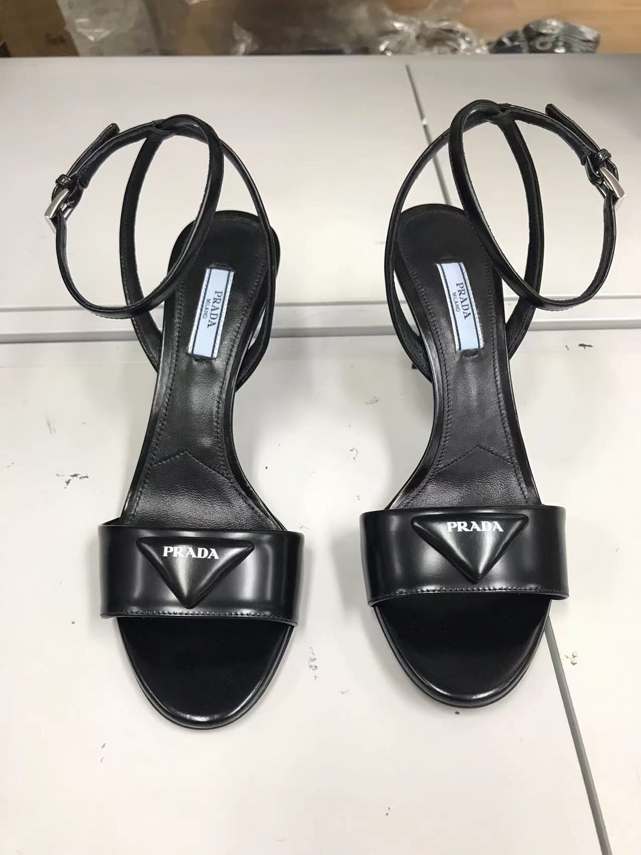 Prada Triangle Logo-plaque Open-toe Sandals In Black