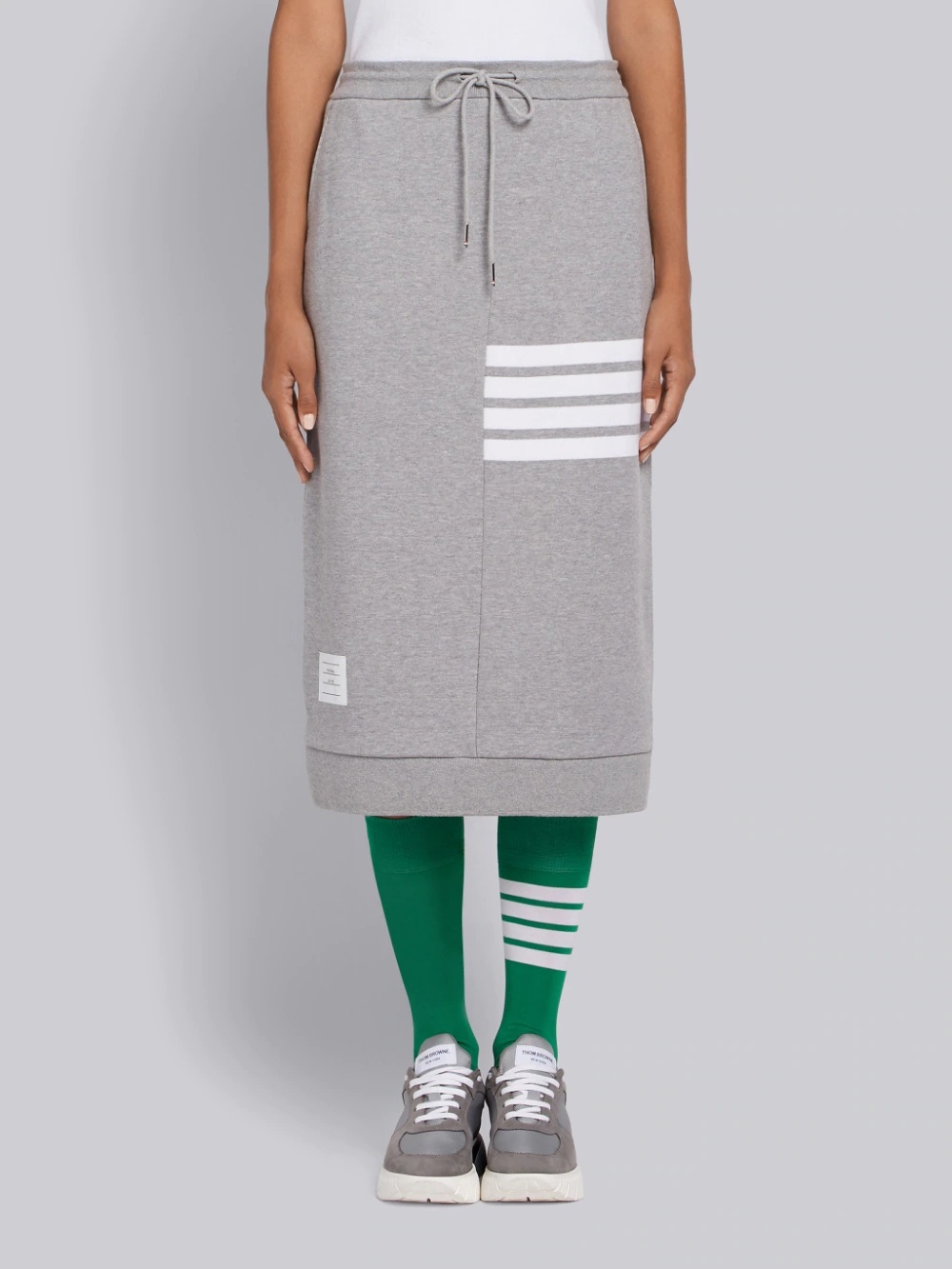 Thom Browne Light Grey Classic Loopback Jersey Engineered 4-bar Stripe Drawstring Sack Skirt In Gray