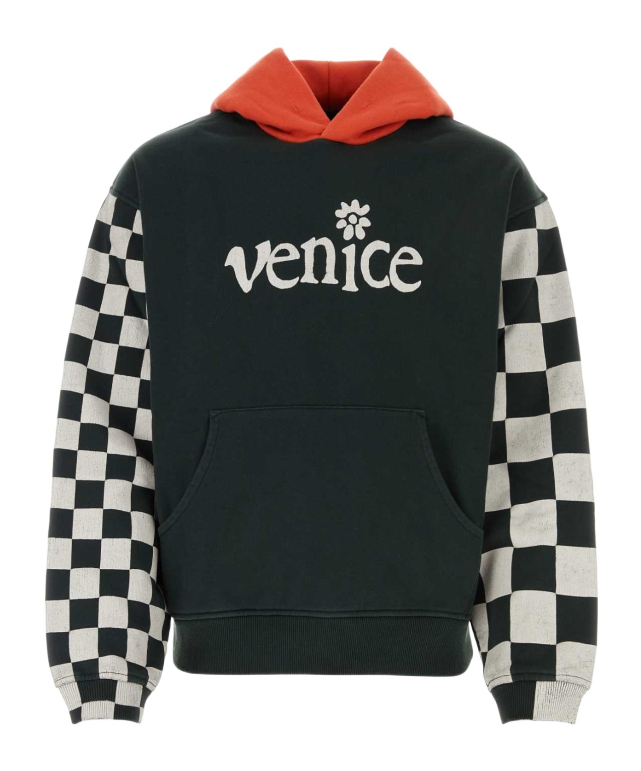 Erl Venice Checker Sleeve Hoodie In Black