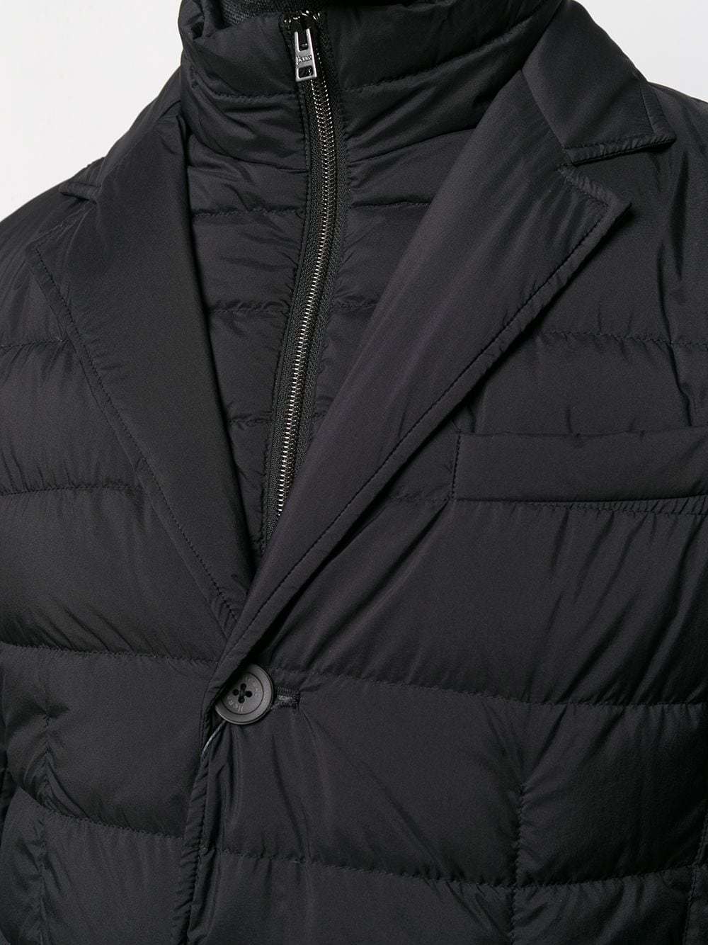 Herno Tailored Black Puffer Jacket With Notched Collar In Black